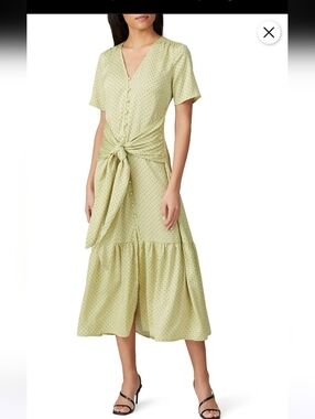 Love, Whit x Anthropologie Pastel Green Polka Dot Tie-Front Midi Dress - Size L